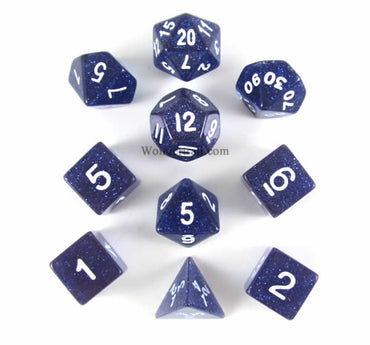 KOP10025 Blue Glitter Dice with White Numbers 16mm (5/8in) Set of 10 (ONLINE ORDER ONLY)