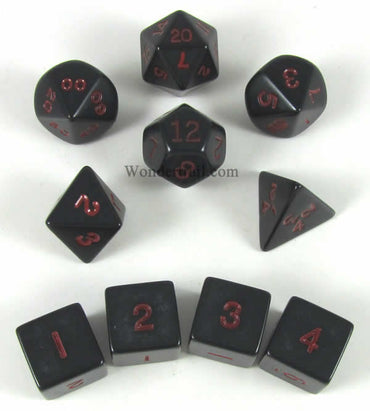 KOP10052 Black Opaque Dice with Red Numbers 16mm (5/8in) Set of 10 (ONLINE ORDER ONLY)