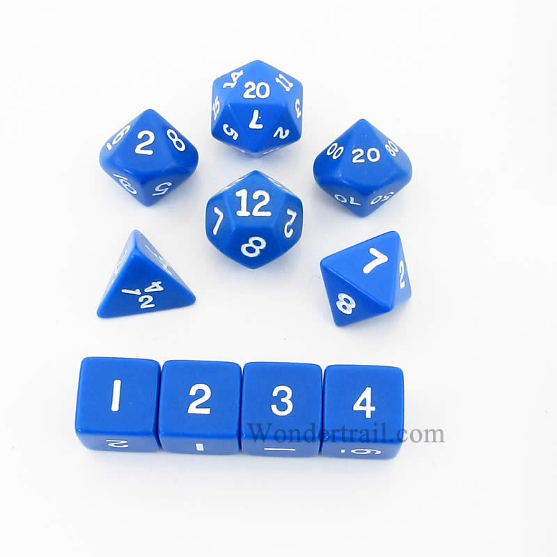 KOP10054 Blue Opaque Dice with White Numbers 16mm (5/8in) Set of 10 (ONLINE ORDER ONLY)