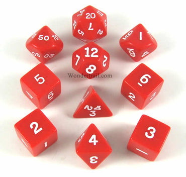 KOP10056 Red Opaque Dice with White Numbers 16mm (5/8in) Set of 10 (ONLINE ORDER ONLY)