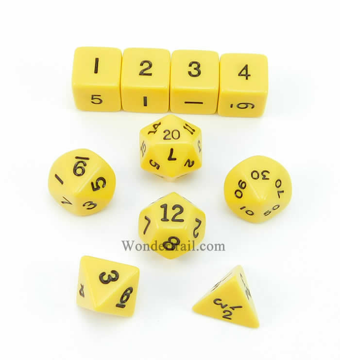 KOP10058 Yellow Opaque Dice with Black Numbers 16mm (5/8in) Set of 10 (ONLINE ORDER ONLY)