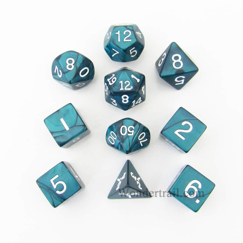KOP10074 Emerald Pearlized Dice White Numbers 16mm (5/8in) Set of 10 (ONLINE ORDER ONLY)