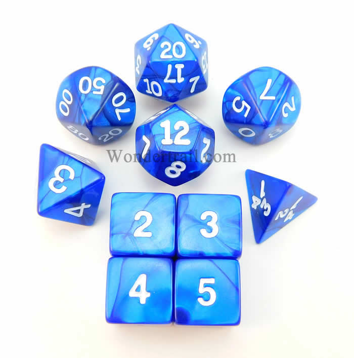 KOP10076 Navy Pearlized Dice with White Numbers 16mm (5/8in) Set of 10 (ONLINE ORDER ONLY)