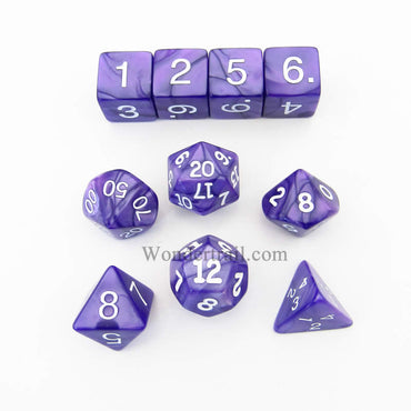 KOP10077 Purple Pearlized Dice with White Numbers 16mm (5/8in) Set of 10 (ONLINE ORDER ONLY)