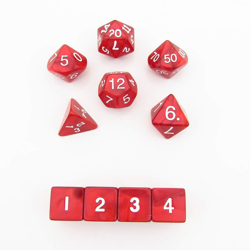 KOP10078 Red Pearlized Dice with White Numbers 16mm (5/8in) Set of 10 (ONLINE ORDER ONLY)