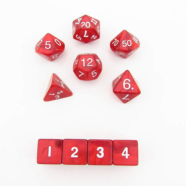 KOP10078 Red Pearlized Dice with White Numbers 16mm (5/8in) Set of 10 (ONLINE ORDER ONLY)