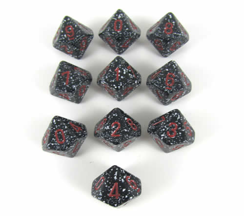 KOP10743 Space Elemental Dice Red Numbers D10 16mm Pack of 10 (ONLINE ORDER ONLY)