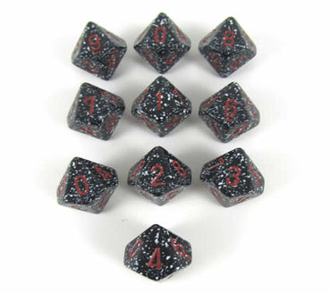 KOP10743 Space Elemental Dice Red Numbers D10 16mm Pack of 10 (ONLINE ORDER ONLY)