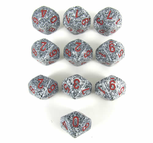 KOP10745 Granite Elemental Dice Red Numbers D10 16mm Pack of 10 (ONLINE ORDER ONLY)