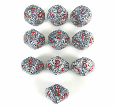 KOP10745 Granite Elemental Dice Red Numbers D10 16mm Pack of 10 (ONLINE ORDER ONLY)