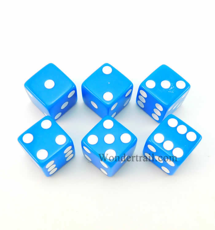 KOP10760 Blue Opaque Dice with White Pips D6 16mm (5/8in) Pack of 6 (ONLINE ORDER ONLY)