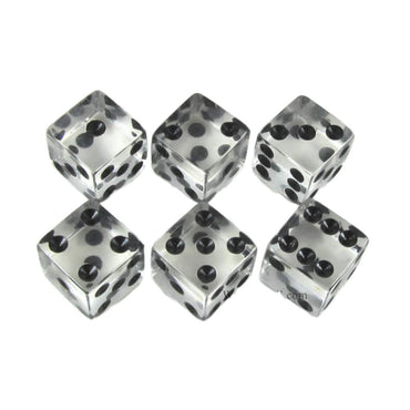 KOP10762 Clear Transparent Dice Black Pips D6 16mm (5/8in) Pack of 6 (ONLINE ORDER ONLY)