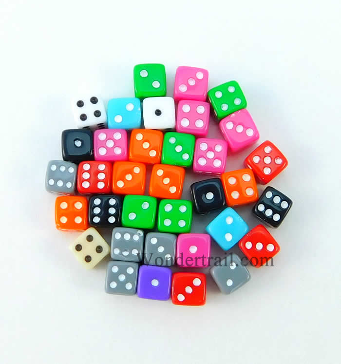 KOP10795 Assorted Opaque Colors Dice Pips D6 5mm (13/64in) Pack of 30 (ONLINE ORDER ONLY)