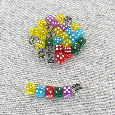 KOP10796 Assorted Transparent Colors Dice Pips D6 5mm (13/64in) Pack of 30 (ONLINE ORDER ONLY)
