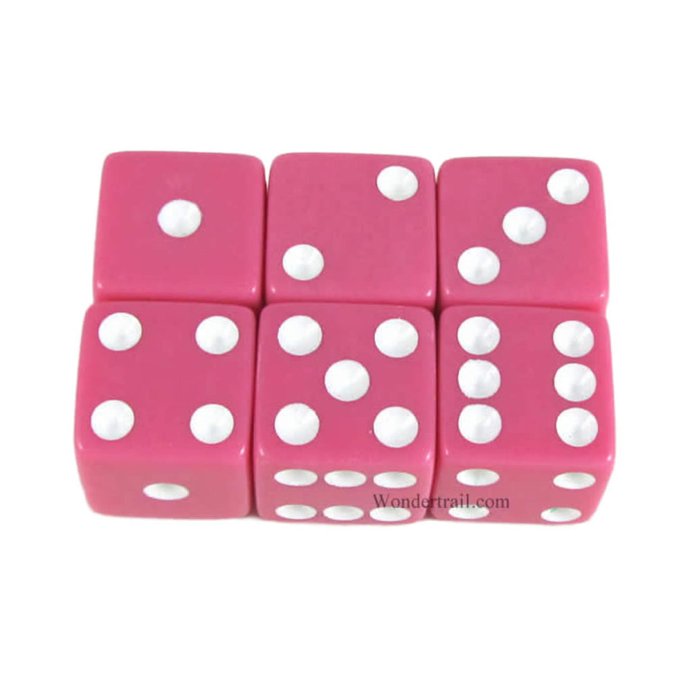 KOP10862 Pink Opaque Dice with White Pips D6 16mm (5/8in) Pack of 6 Dice (ONLINE ORDER ONLY)