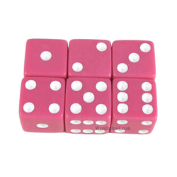 KOP10862 Pink Opaque Dice with White Pips D6 16mm (5/8in) Pack of 6 Dice (ONLINE ORDER ONLY)