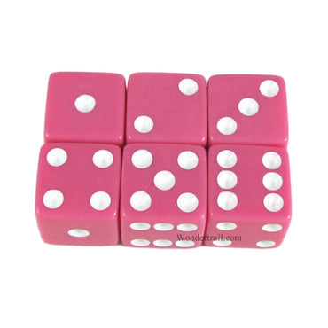KOP10862 Pink Opaque Dice with White Pips D6 16mm (5/8in) Pack of 6 Dice (ONLINE ORDER ONLY)