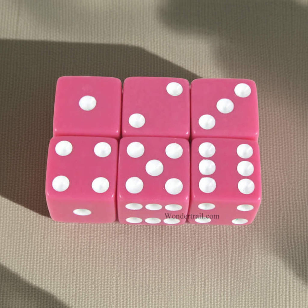 KOP10862 Pink Opaque Dice with White Pips D6 16mm (5/8in) Pack of 6 Dice (ONLINE ORDER ONLY)