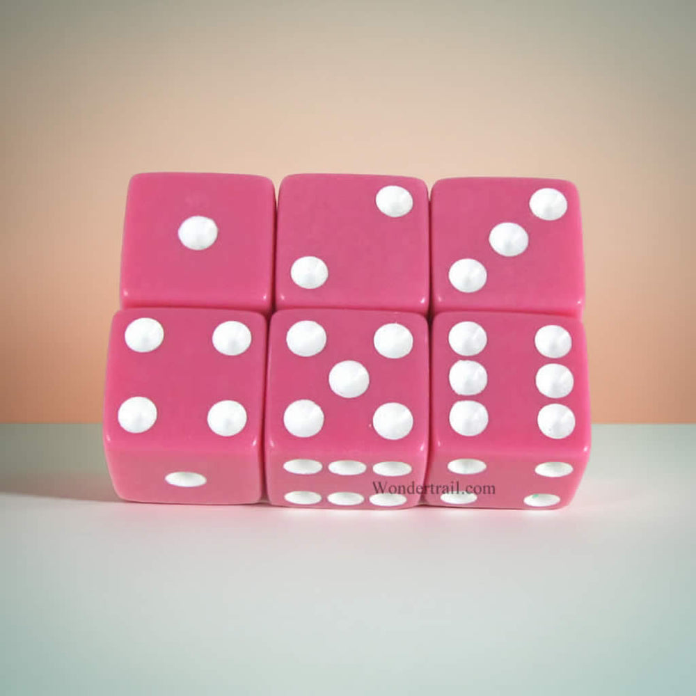 KOP10862 Pink Opaque Dice with White Pips D6 16mm (5/8in) Pack of 6 Dice (ONLINE ORDER ONLY)