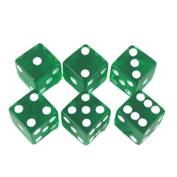 KOP10874 Green Transparent Dice with White Pips D6 16mm (5/8in) Pack of 6 Dice (ONLINE ORDER ONLY)