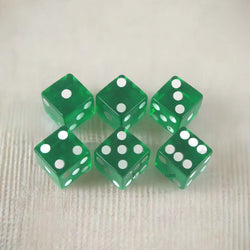 KOP10874 Green Transparent Dice with White Pips D6 16mm (5/8in) Pack of 6 Dice (ONLINE ORDER ONLY)