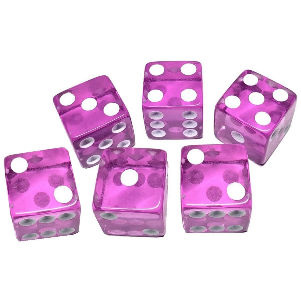 KOP10875 Orchid Transparent Dice with White Pips D6 16mm (5/8in) Pack of 6 Dice (ONLINE ORDER ONLY)