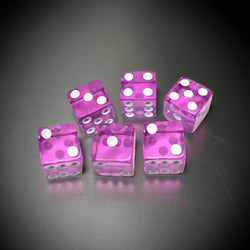 KOP10875 Orchid Transparent Dice with White Pips D6 16mm (5/8in) Pack of 6 Dice (ONLINE ORDER ONLY)