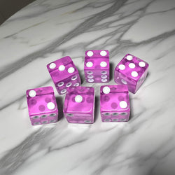 KOP10875 Orchid Transparent Dice with White Pips D6 16mm (5/8in) Pack of 6 Dice (ONLINE ORDER ONLY)