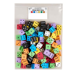 KOP10937 Assorted Opaque Foam Dice with Dots D6 25mm (1in) Bulk Pack of 100 Dice Koplow Games (ONLINE ORDER ONLY)