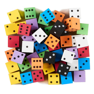 KOP10937 Assorted Opaque Foam Dice with Dots D6 25mm (1in) Bulk Pack of 100 Dice Koplow Games (ONLINE ORDER ONLY)