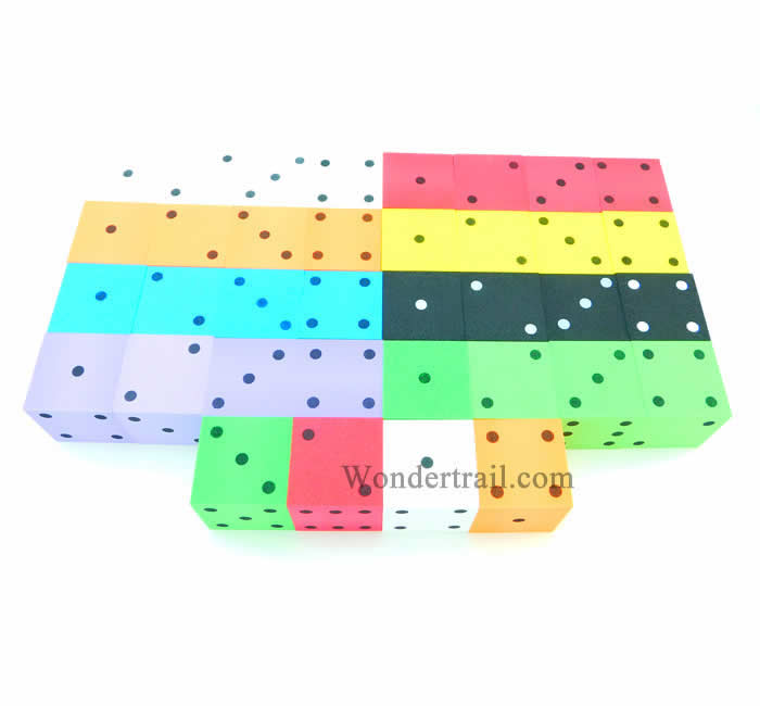 KOP10946 Assorted Opaque Foam Dice with Dots D6 50mm (1.97in) Bulk Pack of 36 Koplow Games (ONLINE ORDER ONLY)