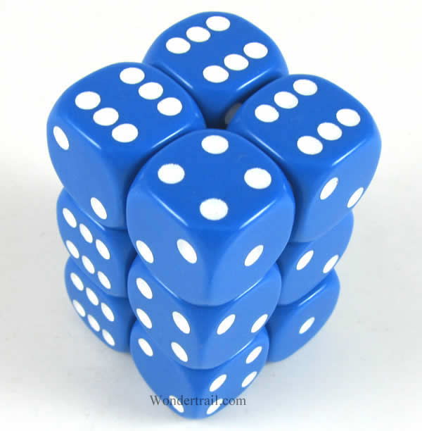 KOP10996 Blue Opaque Dice with White Pips D6 16mm (5/8in) Pack of 12 (ONLINE ORDER ONLY)