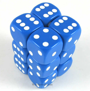 KOP10996 Blue Opaque Dice with White Pips D6 16mm (5/8in) Pack of 12 (ONLINE ORDER ONLY)