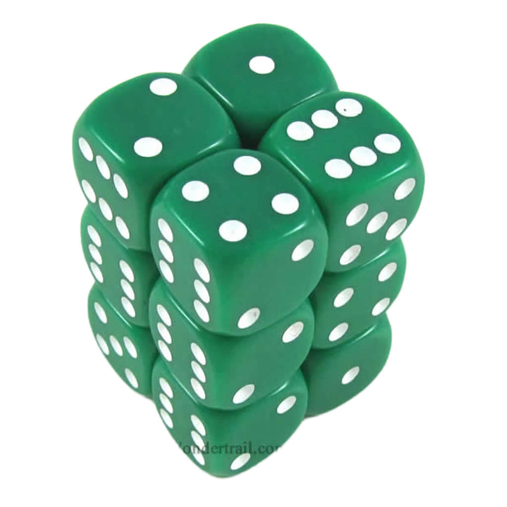 KOP10997 Green Opaque Dice with White Pips D6 16mm (5/8in) Pack of 12 (ONLINE ORDER ONLY)