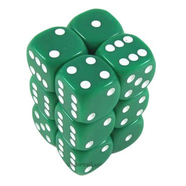 KOP10997 Green Opaque Dice with White Pips D6 16mm (5/8in) Pack of 12 (ONLINE ORDER ONLY)