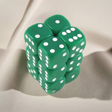 KOP10997 Green Opaque Dice with White Pips D6 16mm (5/8in) Pack of 12 (ONLINE ORDER ONLY)