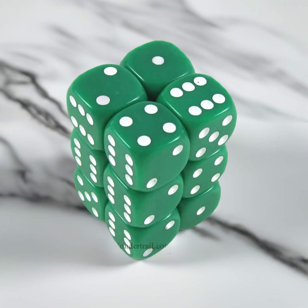 KOP10997 Green Opaque Dice with White Pips D6 16mm (5/8in) Pack of 12 (ONLINE ORDER ONLY)