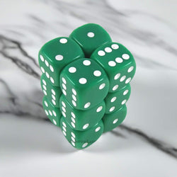 KOP10997 Green Opaque Dice with White Pips D6 16mm (5/8in) Pack of 12 (ONLINE ORDER ONLY)