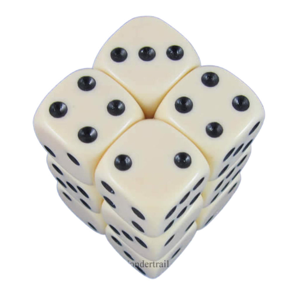 KOP10998 Ivory Opaque Dice with Black Pips D6 16mm (5/8in) Pack of 12 (ONLINE ORDER ONLY)