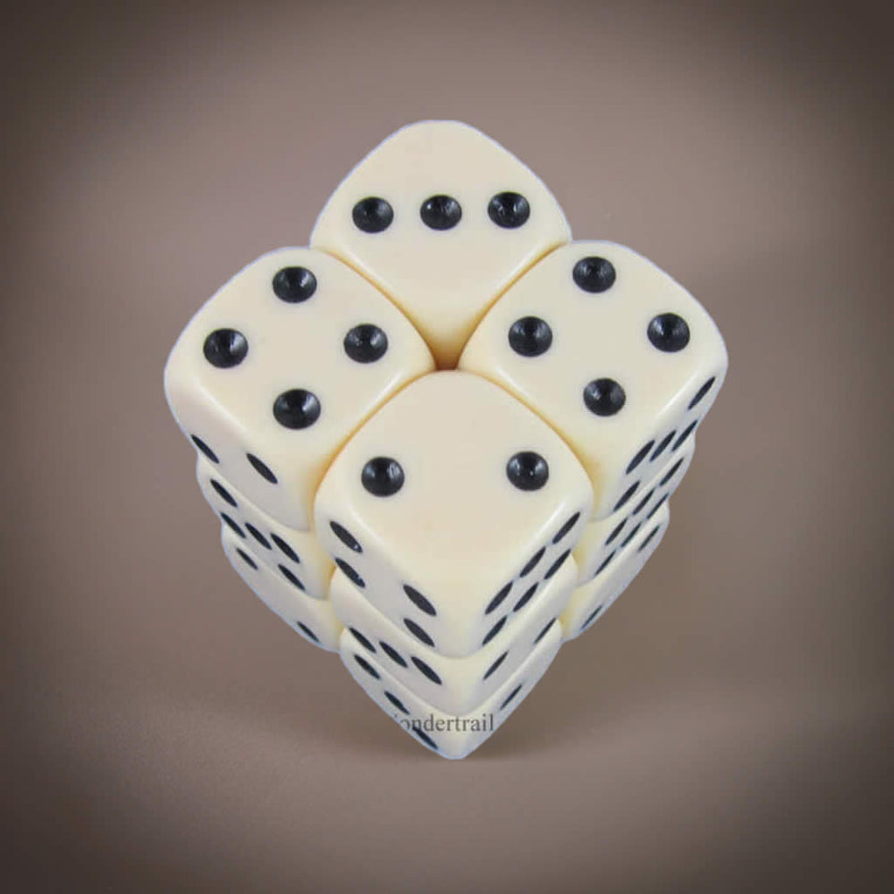KOP10998 Ivory Opaque Dice with Black Pips D6 16mm (5/8in) Pack of 12 (ONLINE ORDER ONLY)