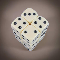 KOP10998 Ivory Opaque Dice with Black Pips D6 16mm (5/8in) Pack of 12 (ONLINE ORDER ONLY)