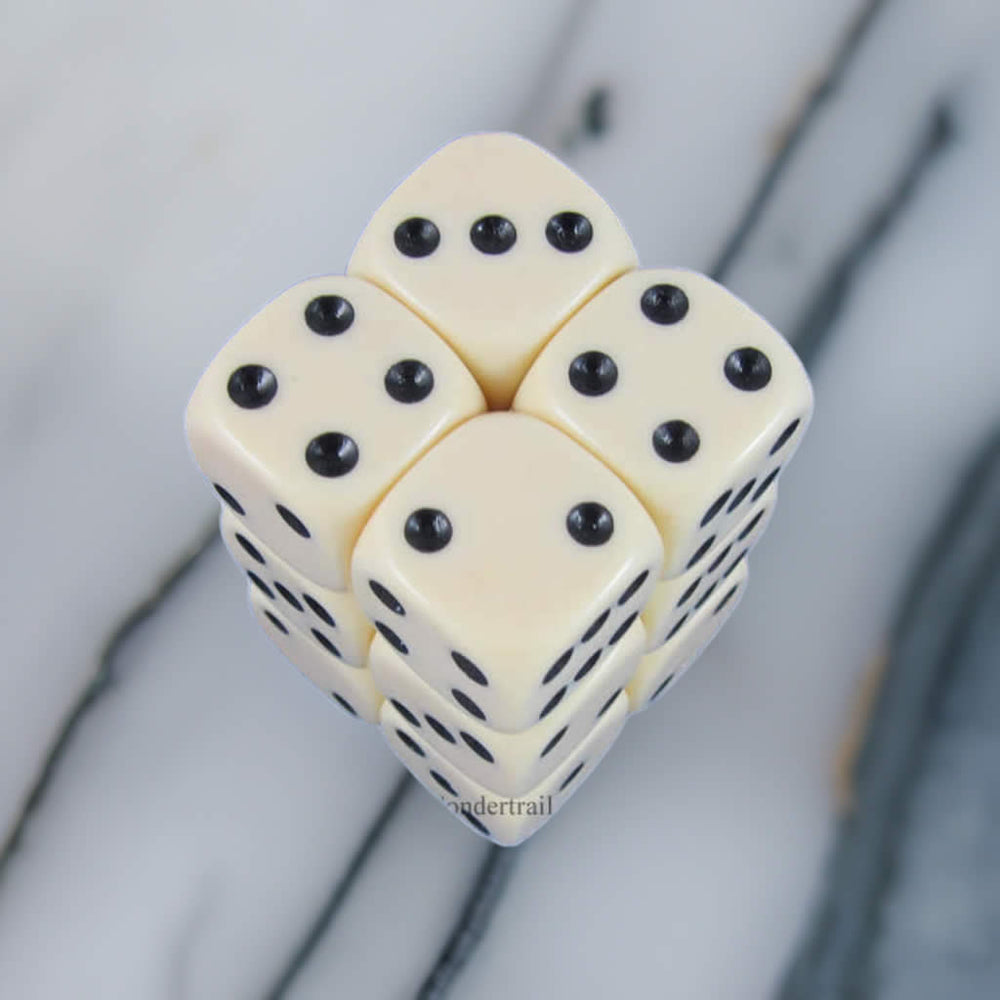 KOP10998 Ivory Opaque Dice with Black Pips D6 16mm (5/8in) Pack of 12 (ONLINE ORDER ONLY)