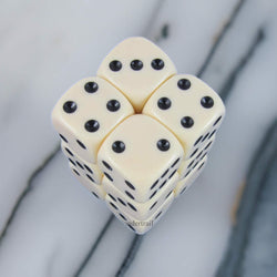 KOP10998 Ivory Opaque Dice with Black Pips D6 16mm (5/8in) Pack of 12 (ONLINE ORDER ONLY)