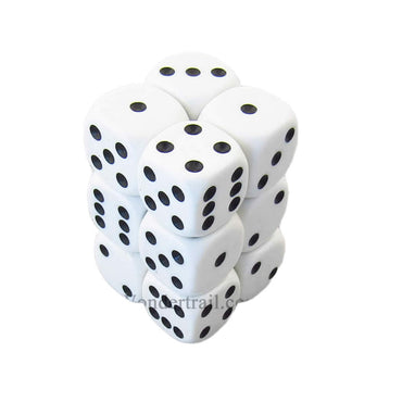 KOP11002 White Opaque Dice with Black Pips D6 16mm (5/8in) Pack of 12 Dice (ONLINE ORDER ONLY)