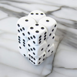 KOP11002 White Opaque Dice with Black Pips D6 16mm (5/8in) Pack of 12 Dice (ONLINE ORDER ONLY)