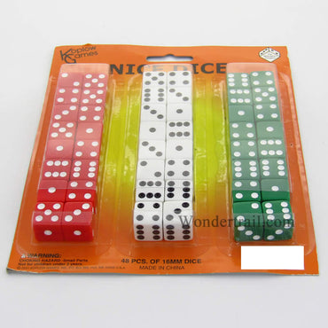 KOP11033 Assorted Opaque Dice with Pips D6 16mm (5/8in) Pack of 48 (ONLINE ORDER ONLY)