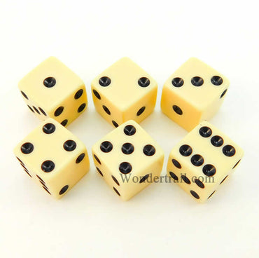 KOP11040 Ivory Opaque Dice with Black Pips D6 16mm (5/8in) Pack of 6 (ONLINE ORDER ONLY)