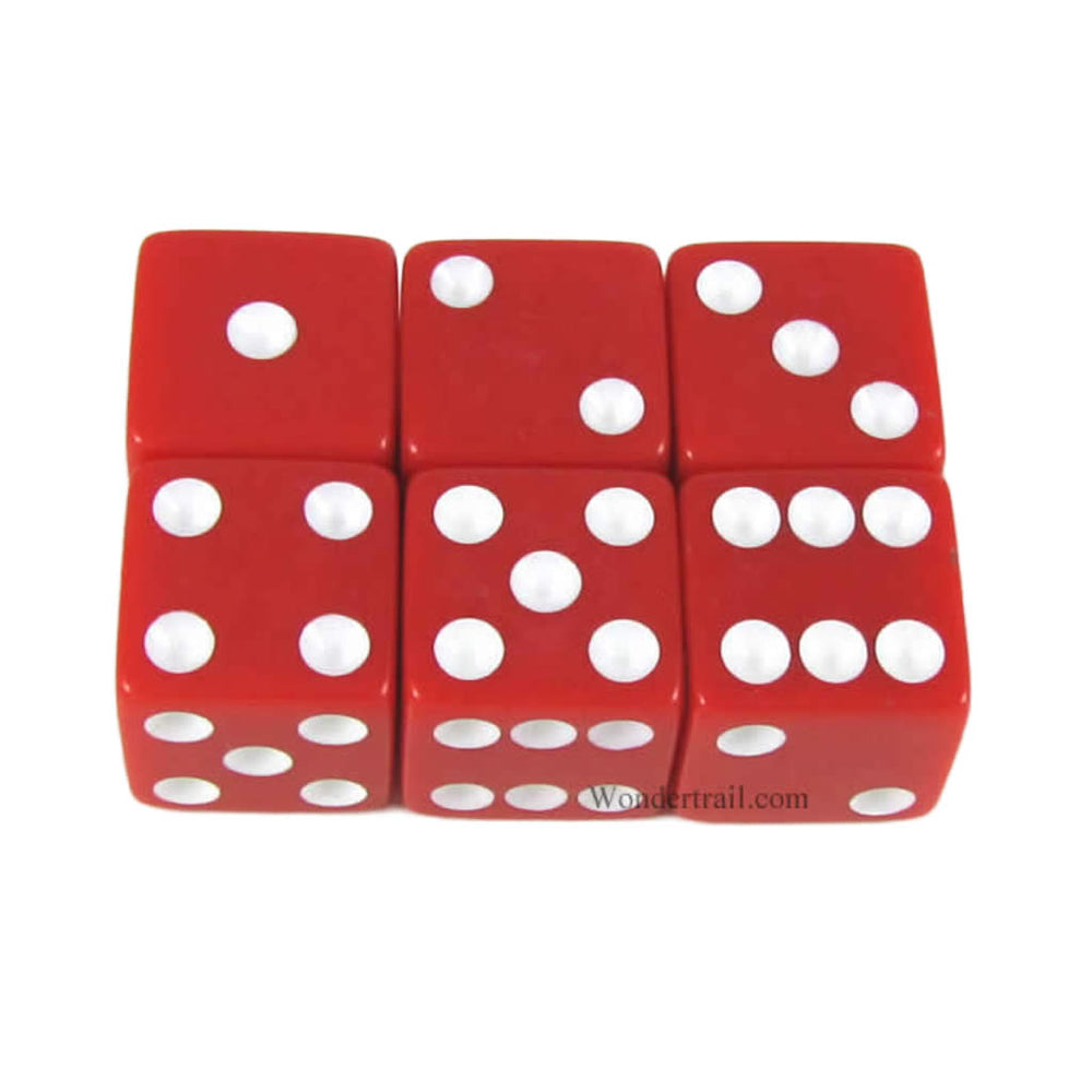 KOP11043 Red Opaque Dice with White Pips D6 16mm (5/8in) Pack of 6 (ONLINE ORDER ONLY)