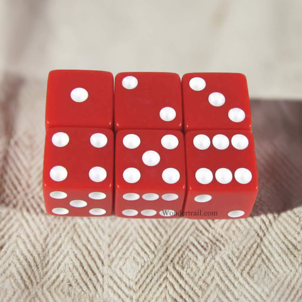 KOP11043 Red Opaque Dice with White Pips D6 16mm (5/8in) Pack of 6 (ONLINE ORDER ONLY)