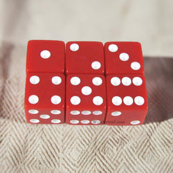 KOP11043 Red Opaque Dice with White Pips D6 16mm (5/8in) Pack of 6 (ONLINE ORDER ONLY)